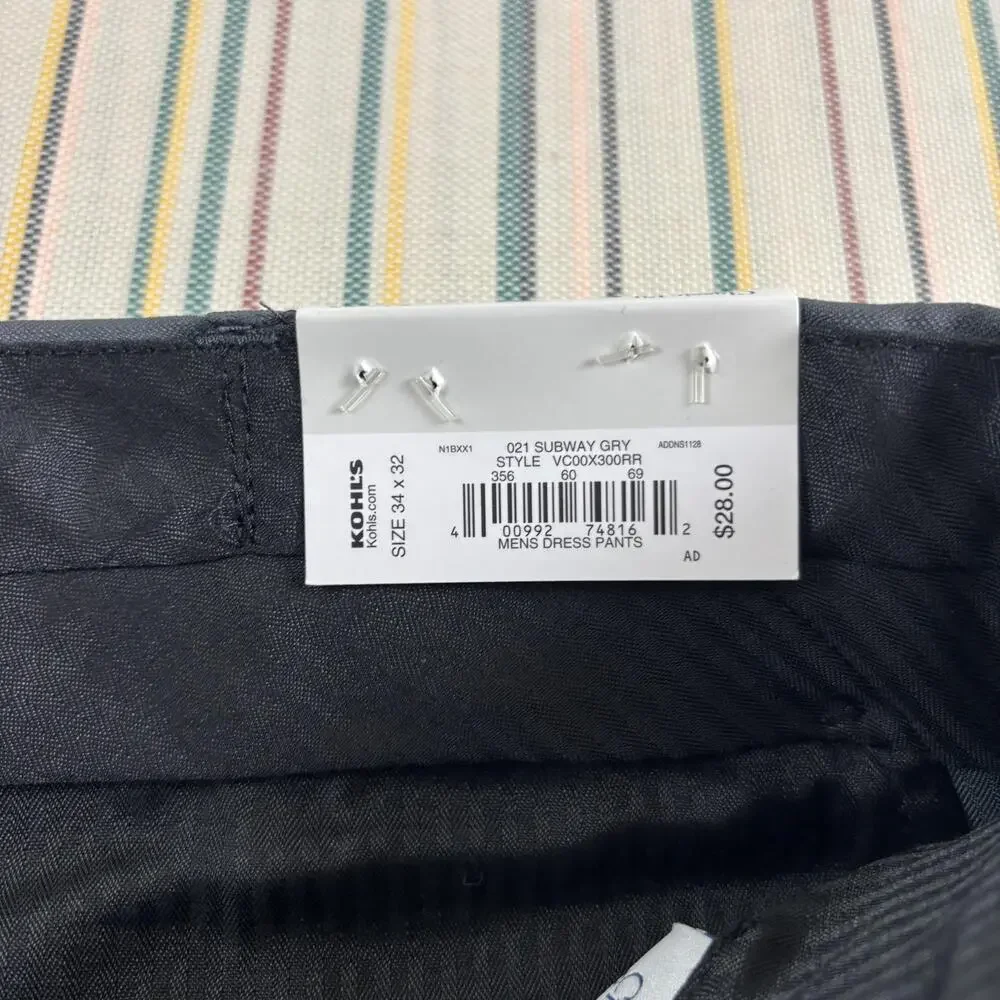 Croft & Barrow Pants Mens 34x32 Gray Easy Care Dress Classic Fit Stretch NEW